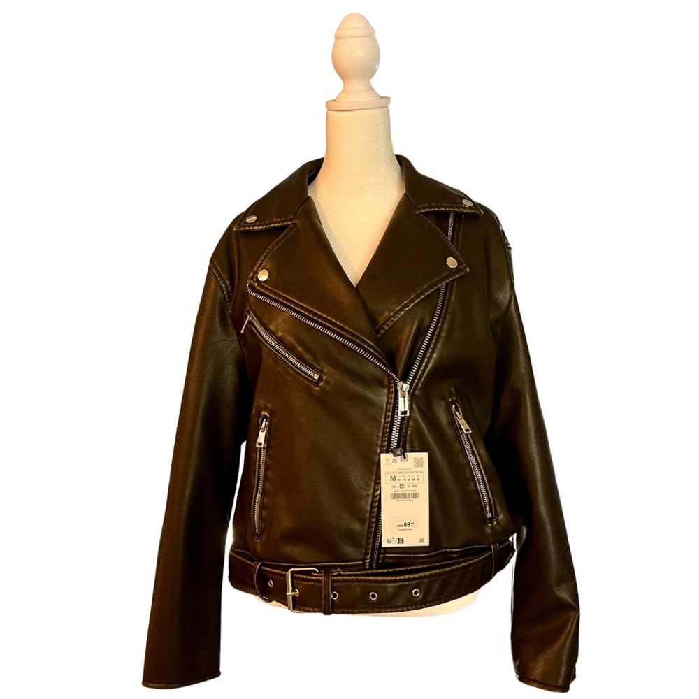Zara Vegan Leather Jacket in Dark Brown • Size Medium • NEW WITH TAGS - Picture 9 of 12